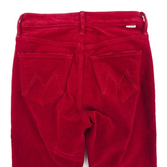MOTHER Mid Rise Dazzler Ankle Corduroy Pants Hopscotch Garnet Red Boho Grunge 24 - Picture 7 of 11